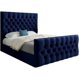 Novara Blue Small Double Velvet Upholstered Bed Frame with Pleated Chesterfield Headboard - thumbnail 2