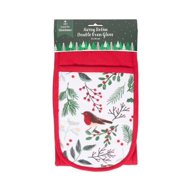 Mistletoe Robin Double Oven Glove Red - image 1