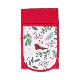 Mistletoe Robin Double Oven Glove Red - thumbnail 2