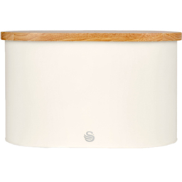 Swan Cotton White Bread Bin with Wooden Lid - thumbnail 1