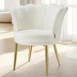 tectake Stella Cream and Gold Faux Fur Padded Armchair