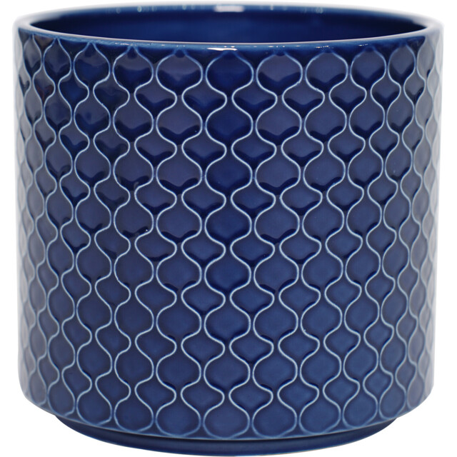 Dark Blue Grid Finish Ceramic Pot - Blue / Large