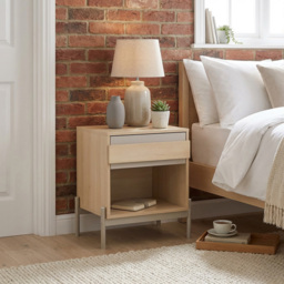 Sofia Natural Single Drawer Single Shelf Bedside Table - thumbnail 3