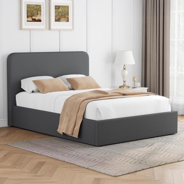 FWStyle King Size Grey Linen Upholstered Lift-Up Ottoman Bed Frame - image 1