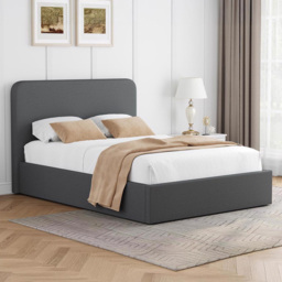 FWStyle King Size Grey Linen Upholstered Lift-Up Ottoman Bed Frame