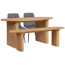 Birlea Axel Light Brown and Grey 4 Seater Oval Fluted Dining Bench Set - thumbnail 2
