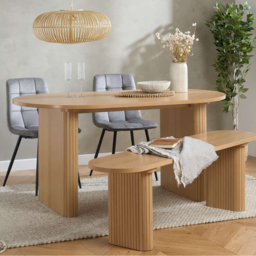 Birlea Axel Light Brown and Grey 4 Seater Oval Fluted Dining Bench Set - thumbnail 1
