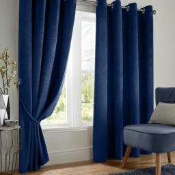 Alan Symonds Velvet Blackout Ring Top Eyelet Curtains Blue 229 x 229cm