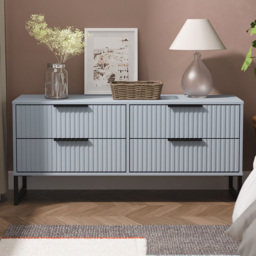 Crowndale Fluted 4 Drawer Denim Blue Bed Box Ready Assembled - thumbnail 1