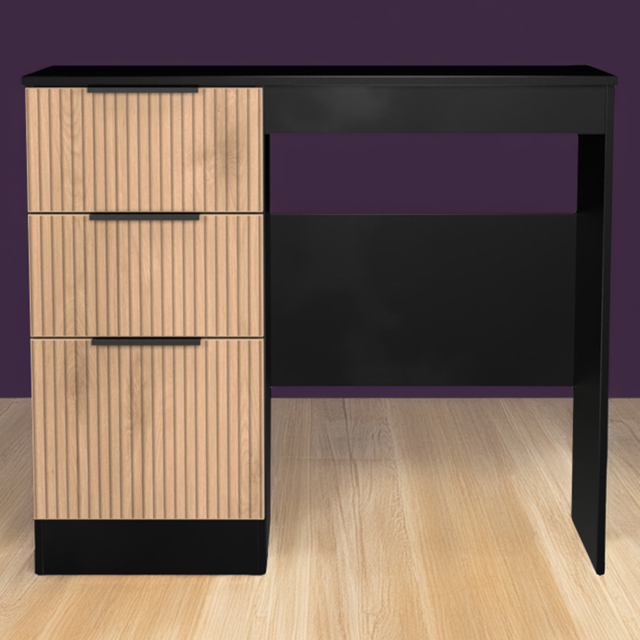 Crowndale Java Slatt Effect and Black 3 Drawer Vanity Unit - image 1