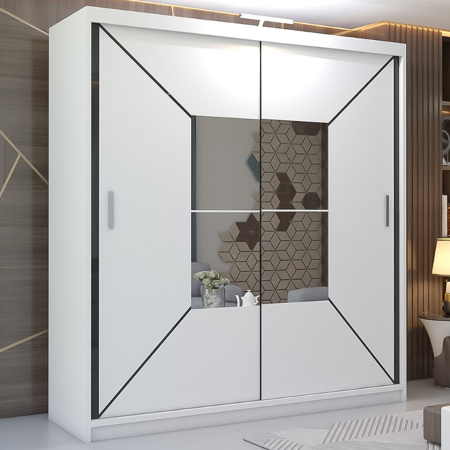 M N Furniture Nicle 2 Door White Mirrored Sliding Wardrobe 203cm - image 1