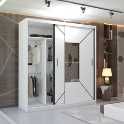 M N Furniture Nicle 2 Door White Mirrored Sliding Wardrobe 203cm - thumbnail 3