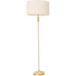 ValueLights Maggie Cream Boucle and Gold Drum Shade Candlestick LED Floor Lamp