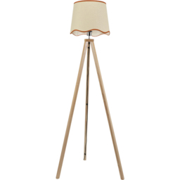 ValueLights Barbro Natural Tripod Floor Lamp with Rust Trim Scallop Shade and Bulb