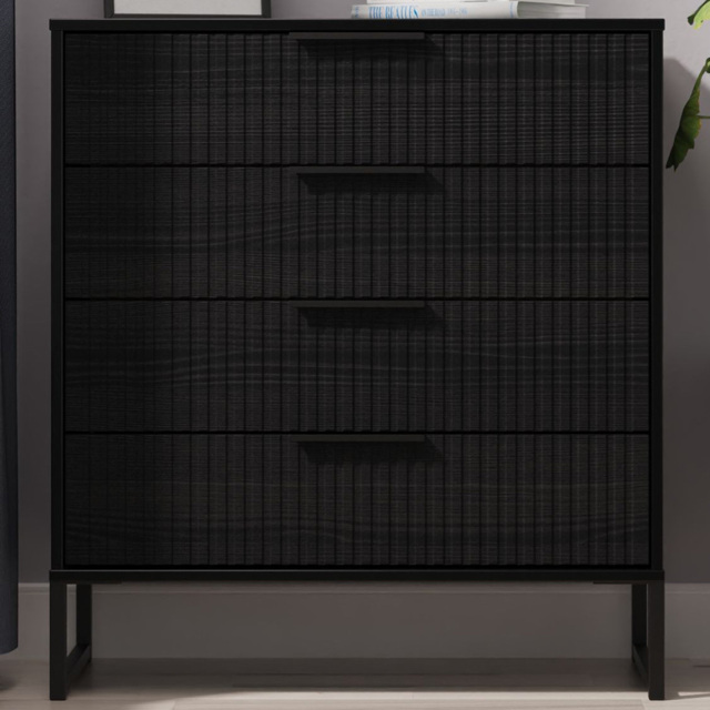 Crowndale Fluted 4 Drawer Black Ash Chest of Drawers Ready Assembled - image 1