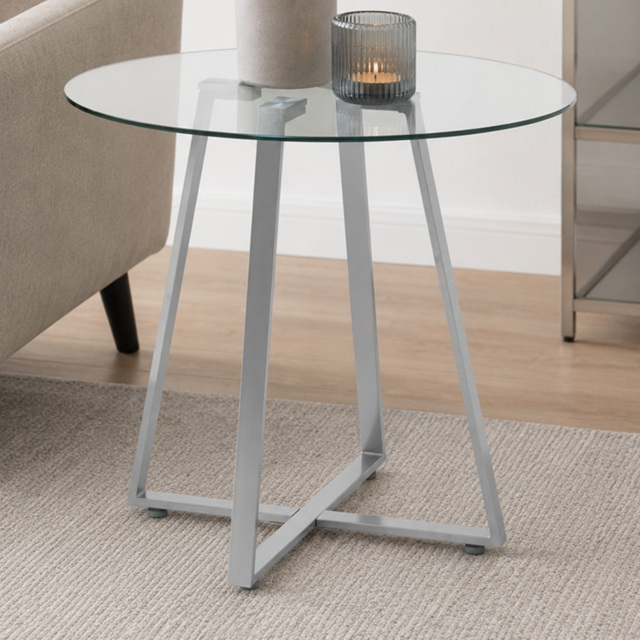 Premier Housewares Metropolitan 4 Seater Glass Round Dining Table with Grey Legs - image 1