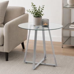 Premier Housewares Metropolitan 4 Seater Glass Round Dining Table with Grey Legs - thumbnail 3