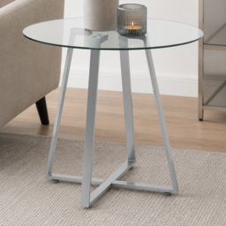 Premier Housewares Metropolitan 4 Seater Glass Round Dining Table with Grey Legs - thumbnail 1