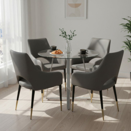 Premier Housewares Metropolitan 4 Seater Glass Round Dining Table with Grey Legs - thumbnail 4
