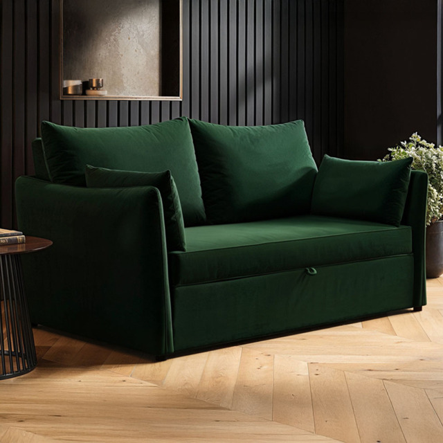 SOLACE+CO Skyler Bottle Green 2 Seater Velvet Sofa Bed - image 1