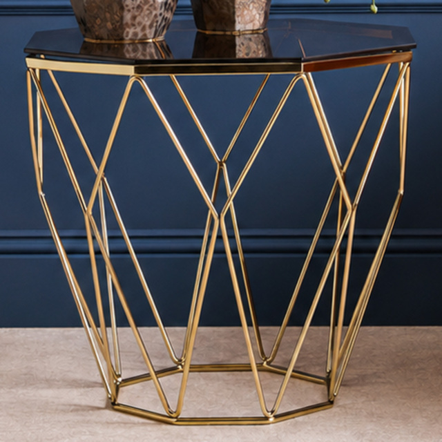 Premier Housewares Allure Amber Tempered Glass Top End Table with Brushed Bronze Base - image 1