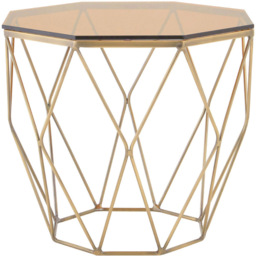 Premier Housewares Allure Amber Tempered Glass Top End Table with Brushed Bronze Base - thumbnail 2