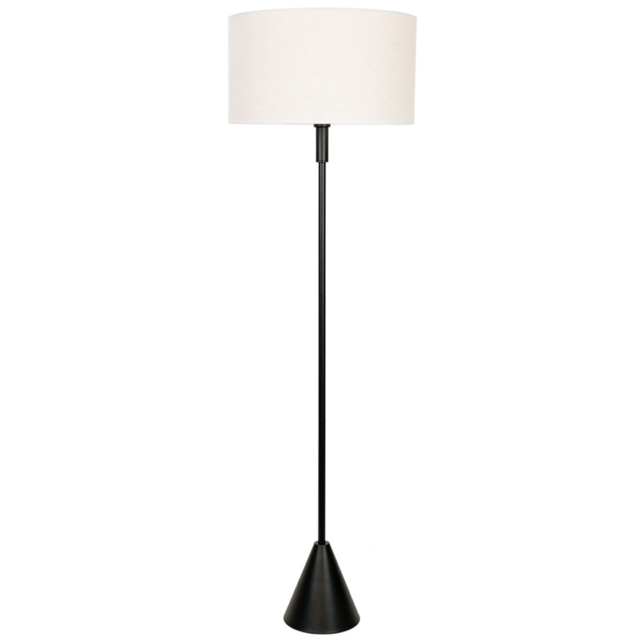 ValueLights Mitch Natural Linen White Trim Shade Black Wood Triangle Floor Lamp - image 1