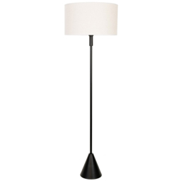 ValueLights Mitch Natural Linen White Trim Shade Black Wood Triangle Floor Lamp
