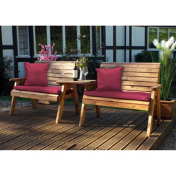 Charles Taylor 4 Seater Straight Bench Set with Red Cushions - thumbnail 2