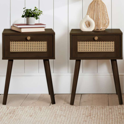 Birlea Croxley Walnut Single Drawer Rattan Bedside Table Set of 2 - thumbnail 1