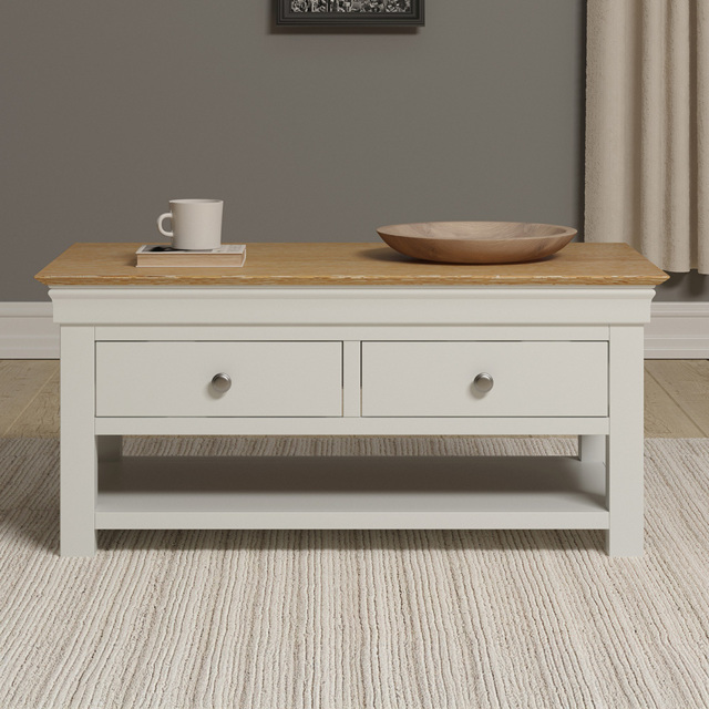 Seconique Bordeaux 2 Drawer Ivory and Oak Coffee Table - image 1