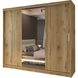 M N Furniture Manol 3 Door Oak Mirrored Sliding Wardrobe 250cm - thumbnail 2
