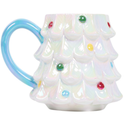 White and Blue Iridescent Christmas Tree Mug
