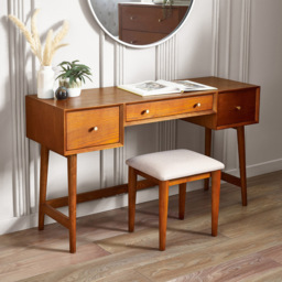 Julian Bowen Lowry 3 Drawer Cherry Ash Wood Dressing Table Set - thumbnail 4