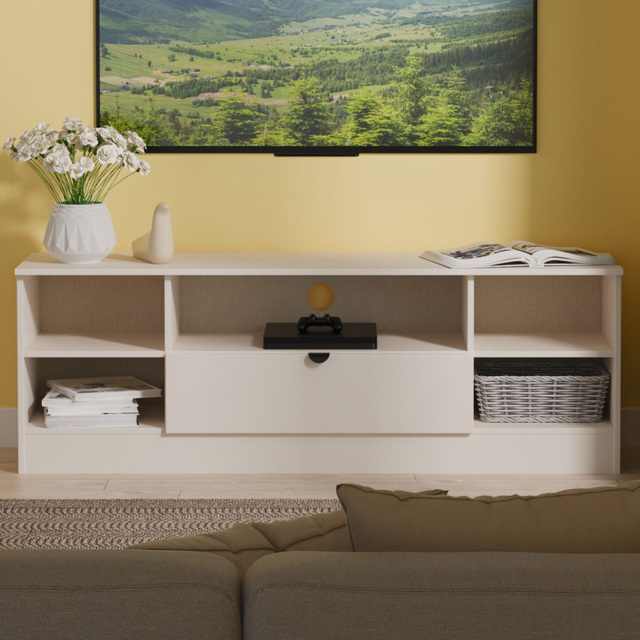 Crowndale Bora Single Drawer 5 Shelf Matt Kashmir Wide TV Unit Ready Assembled - image 1