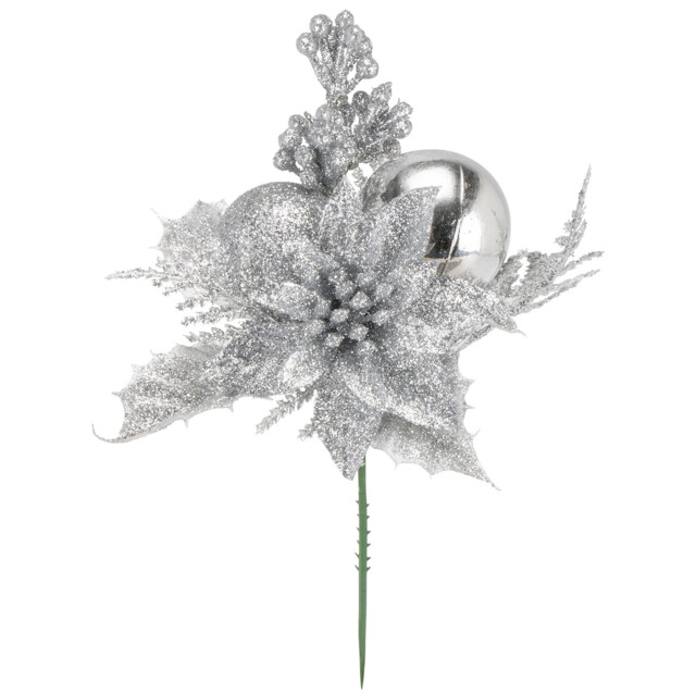 Single Poinsettia Glitter Pick Christmas Decoration in Assorted styles - image 1