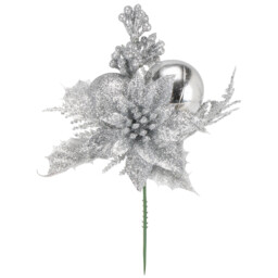 Single Poinsettia Glitter Pick Christmas Decoration in Assorted styles - thumbnail 1