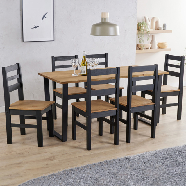 Core Products Texas 6 Seater Pine Solid Wood Dining Set Black and Antique - image 1