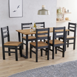 Core Products Texas 6 Seater Pine Solid Wood Dining Set Black and Antique