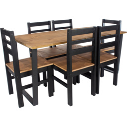 Core Products Texas 6 Seater Pine Solid Wood Dining Set Black and Antique - thumbnail 2