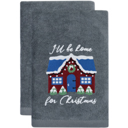 Noel Square Grey Xmas I'll Be Home Cotton Velour Hand Towel 2 Pack