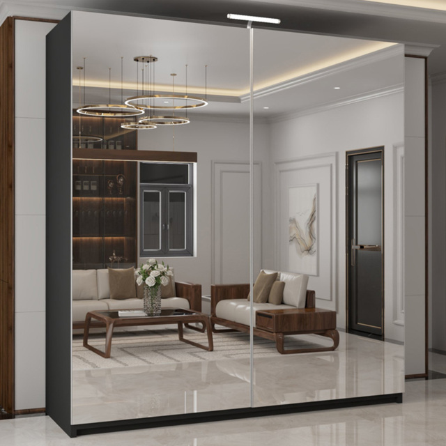 M N Furniture Modern 2 Door Black Mirrored Sliding Wardrobe 150cm - image 1