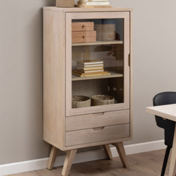 Florence A Line 2 Drawer Single Door White Oak Display Cabinet