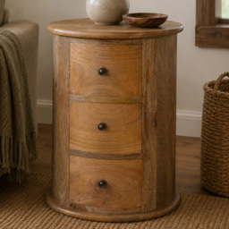 Artisan Furniture Brown 3 Drawer Solid Wood Drum Chest - thumbnail 1