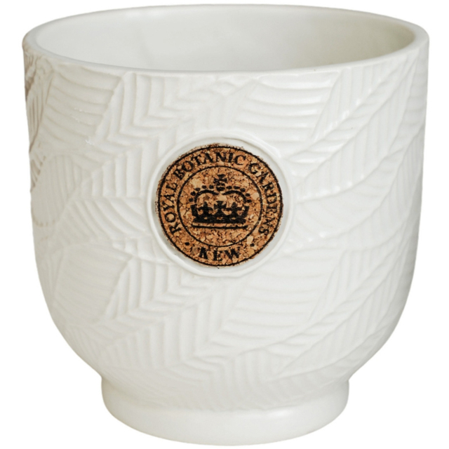 Ivyline Kew Ivory Leaf Embossed Cork Reactive Glaze Indoor Planter 18cm - image 1