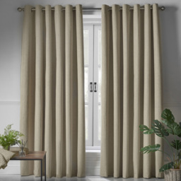 Alan Symonds Linen Look Blackout Ring Top Eyelet Curtains Beige 110 x 229cm - thumbnail 2