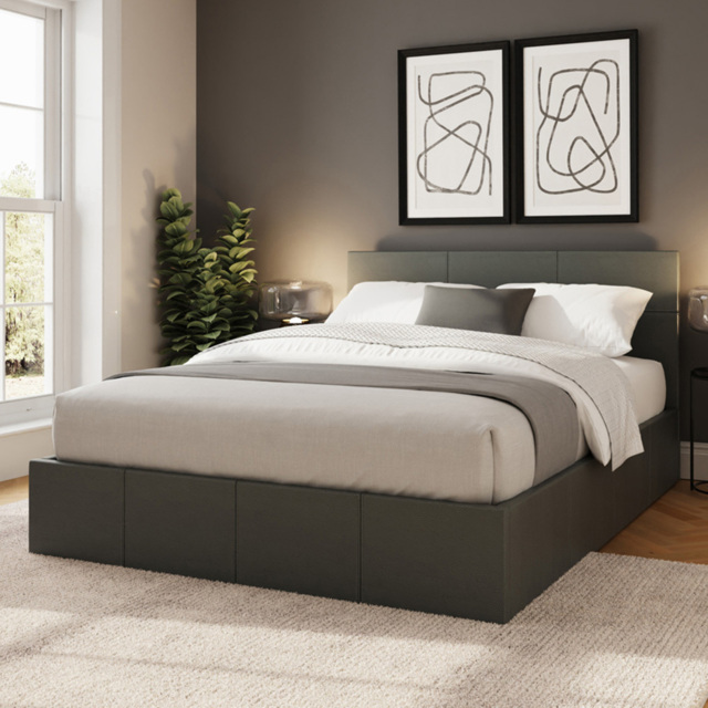 GFW King Size Grey Faux Leather End Lift Ottoman Bed with Bonnell Mattress - image 1