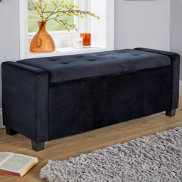 Home Source Verona Black Velvet Storage Ottoman