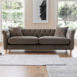 3 Seater Mushroom Velvet Large Sofa