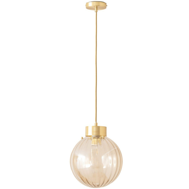 ValueLights Chessy Brushed Gold Ribbed Glass Ceiling Pendant Light - image 1